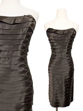 Bebe Brown Tube Mini Dress Size 8 Satin Strapless Sleeveless Formal